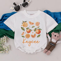 Personalized Orange Baby Romper with Hearts Summer Fruit Outfit Infant Girls Boys Custom Name Kaycee Gift Cotton Comfortable