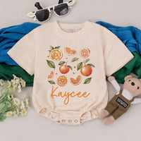Personalized Orange Baby Romper with Hearts Summer Fruit Outfit Infant Girls Boys Custom Name Kaycee Gift Cotton Comfortable