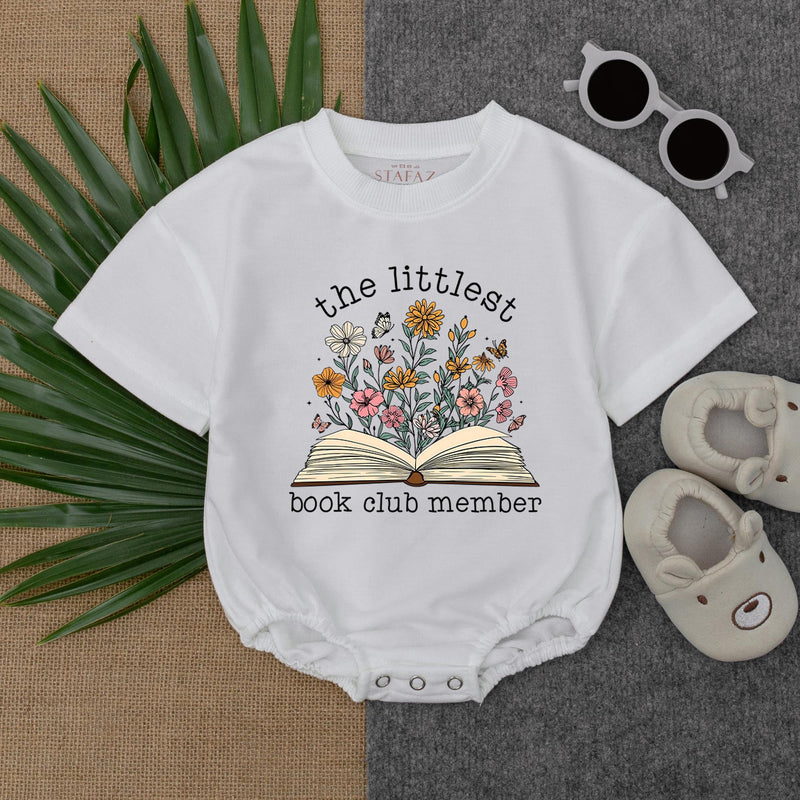 Littlest Book Club Member Baby Romper Pastel Floral Reading Gift Soft Cotton Infant Book Lover Outfit Playful Bookish Baby Clothes