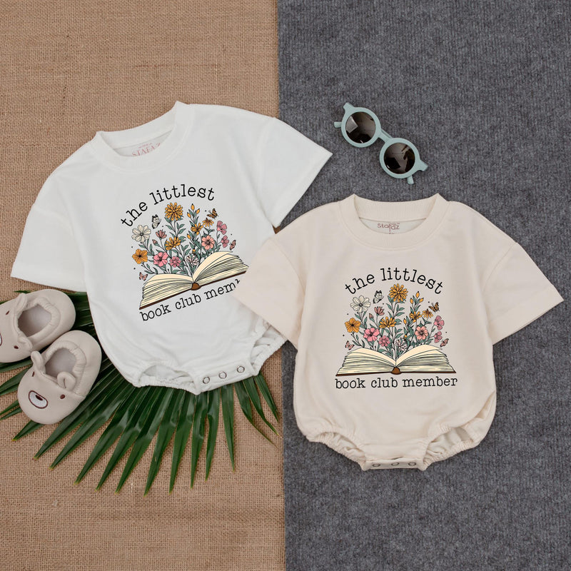 Littlest Book Club Member Baby Romper Pastel Floral Reading Gift Soft Cotton Infant Book Lover Outfit Playful Bookish Baby Clothes