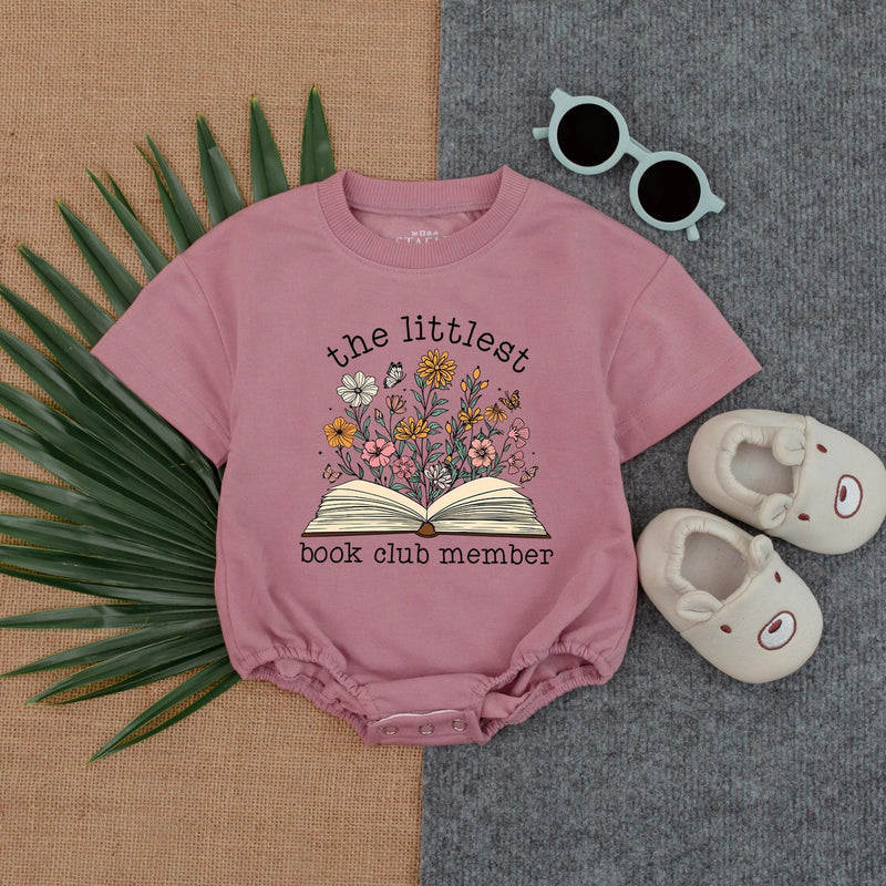 Littlest Book Club Member Baby Romper Pastel Floral Reading Gift Soft Cotton Infant Book Lover Outfit Playful Bookish Baby Clothes