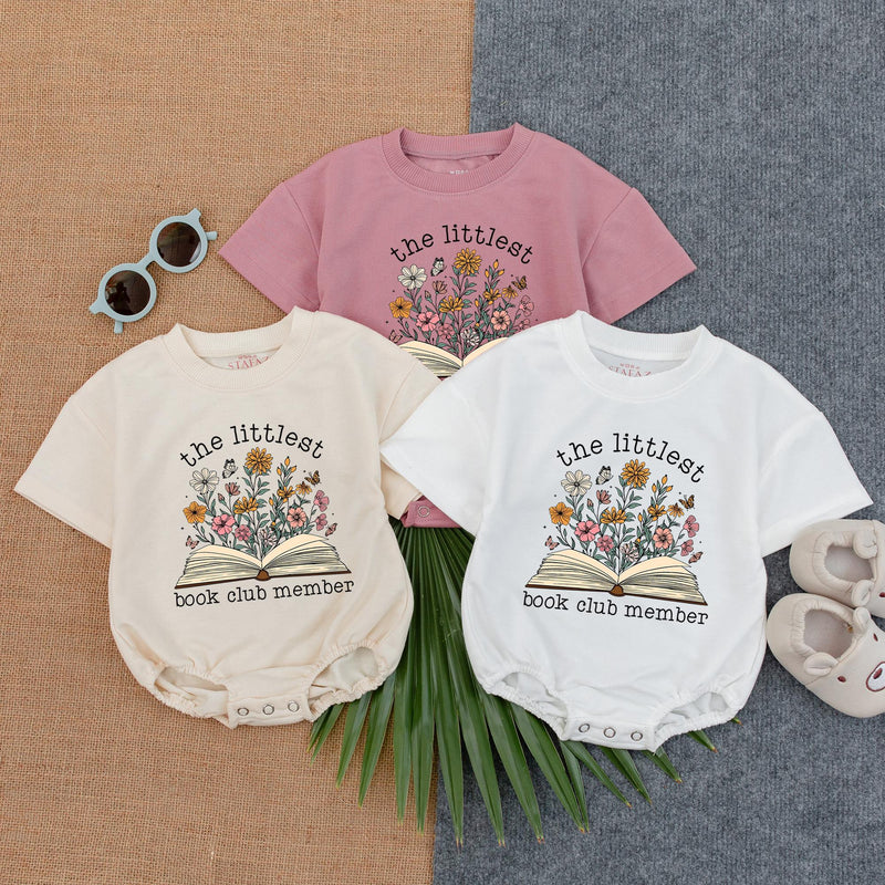 Littlest Book Club Member Baby Romper Pastel Floral Reading Gift Soft Cotton Infant Book Lover Outfit Playful Bookish Baby Clothes