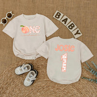 Personalized One Sweet Peach Birthday Romper Baby Girl First Birthday Party Outfit Soft Cotton Peach Lover Gift with Custom Name