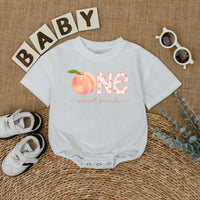 Personalized One Sweet Peach Birthday Romper Baby Girl First Birthday Party Outfit Soft Cotton Peach Lover Gift with Custom Name