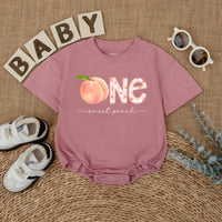 Personalized One Sweet Peach Birthday Romper Baby Girl First Birthday Party Outfit Soft Cotton Peach Lover Gift with Custom Name