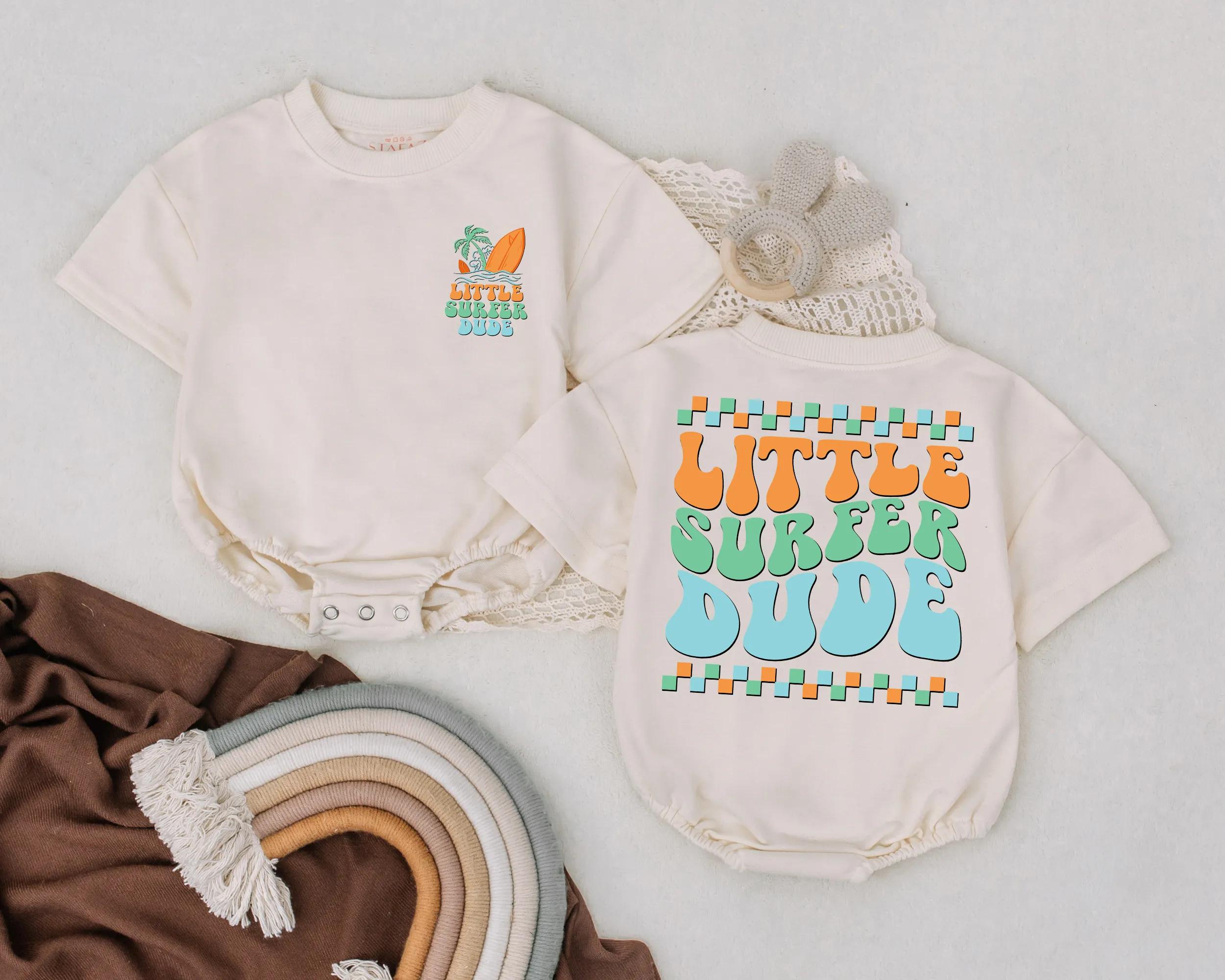Little Surfer Dude Baby Romper Retro Beach Toddler Outfit Cute Summer Vacation Clothes Soft Cotton Infant Boy's Surf Style