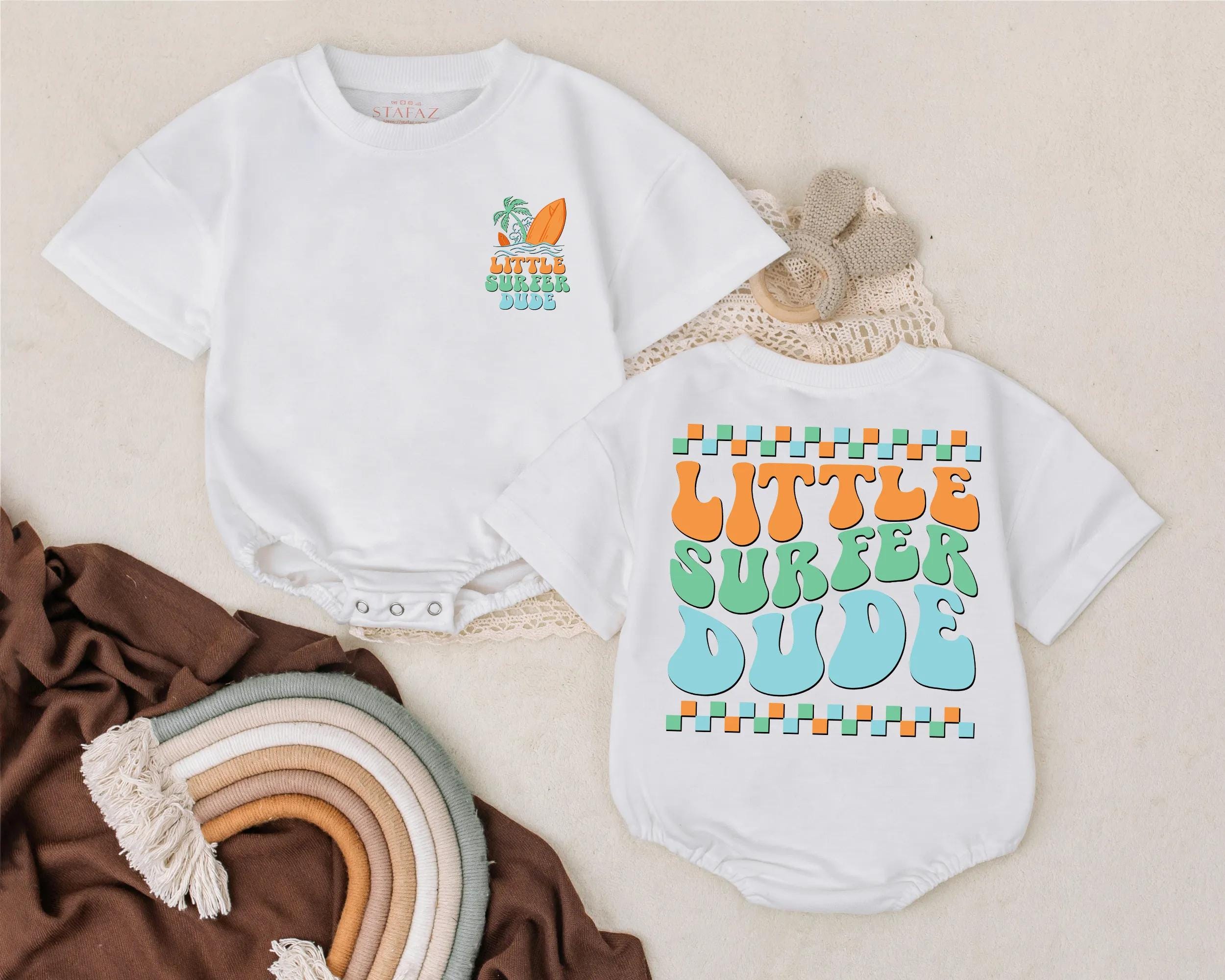 Little Surfer Dude Baby Romper Retro Beach Toddler Outfit Cute Summer Vacation Clothes Soft Cotton Infant Boy's Surf Style