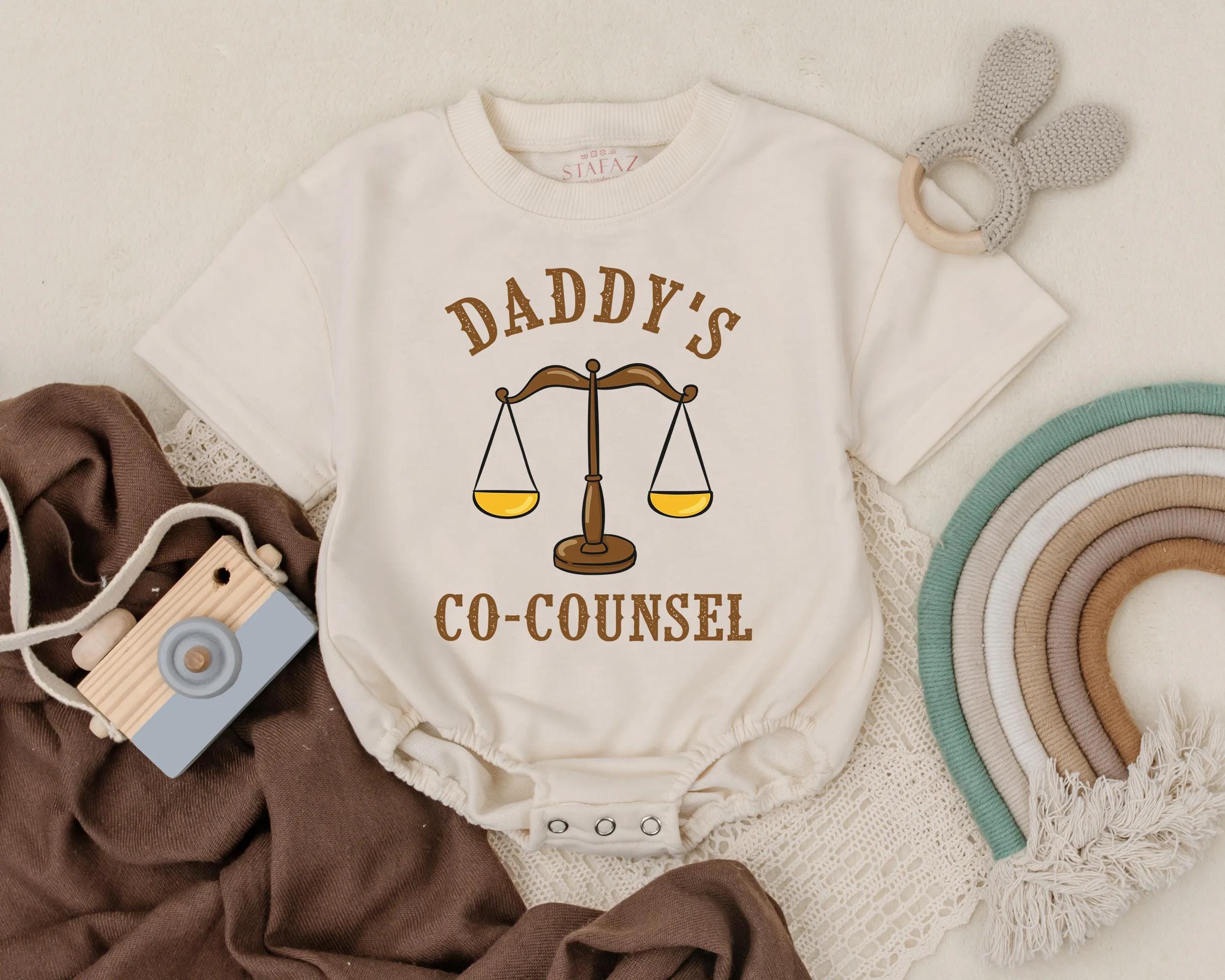 Daddy's Co-Counsel Baby Romper Funny Lawyer Dad Outfit Cute Gift for New Dads Father's Day Legal Theme Bubble Romper Soft Comfortable