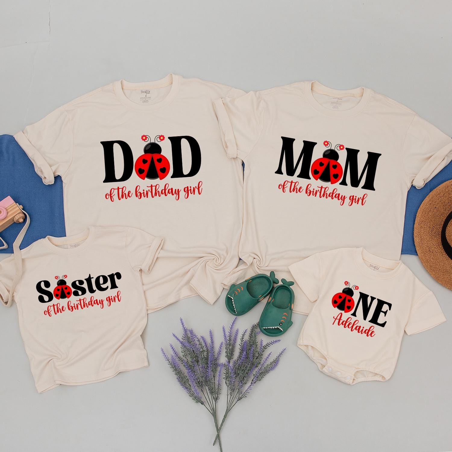 Matching Family Ladybug Birthday Shirts Personalized Baby Girl 1st Birthday Outfit Custom Name Red Black Theme Party Apparel Fun Design