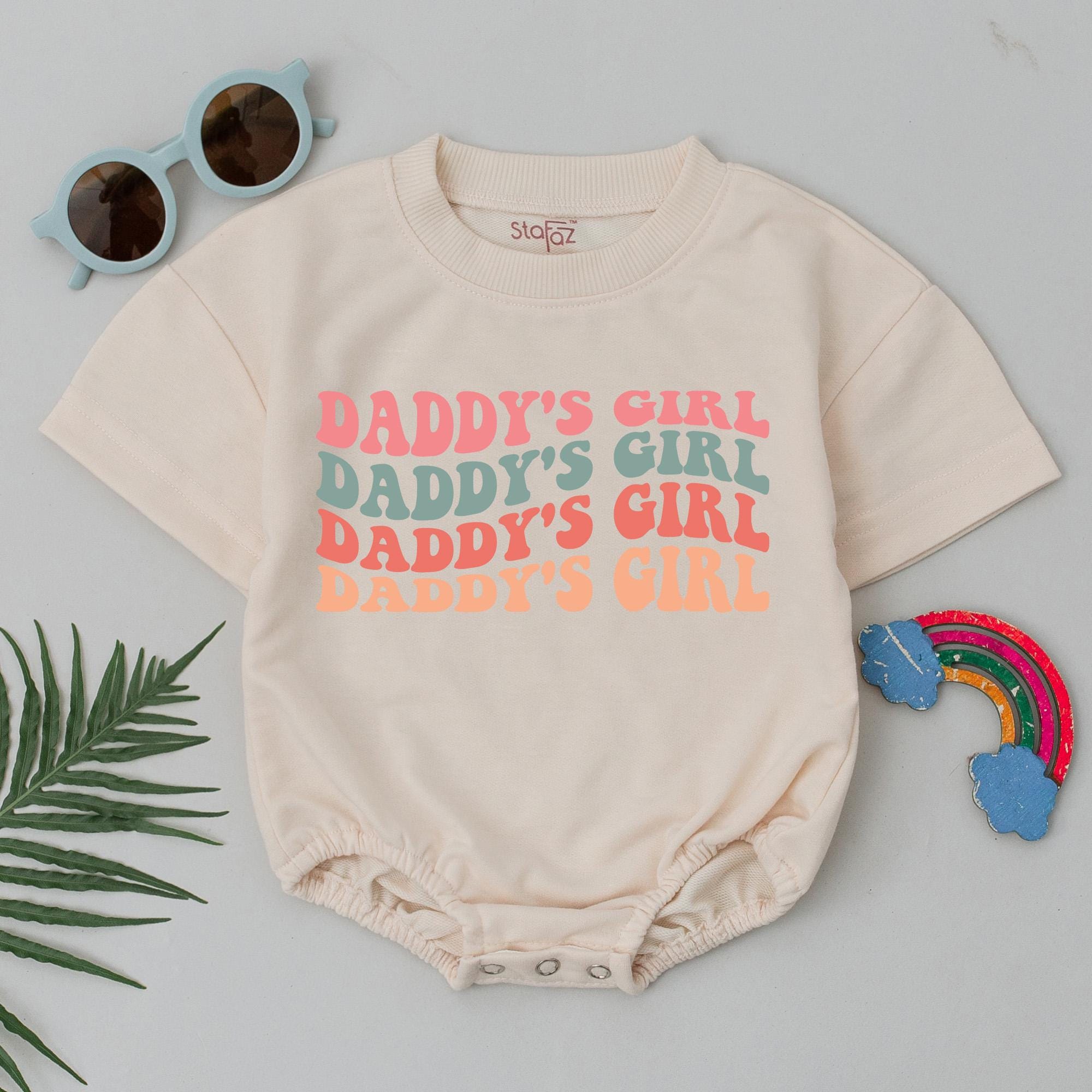 Daddy's Girl Romper Retro Wavy Bodysuit Baby Shower Outfit Father's Day Gift Vibrant Coral Teal Orange Design Infant Girl Clothes