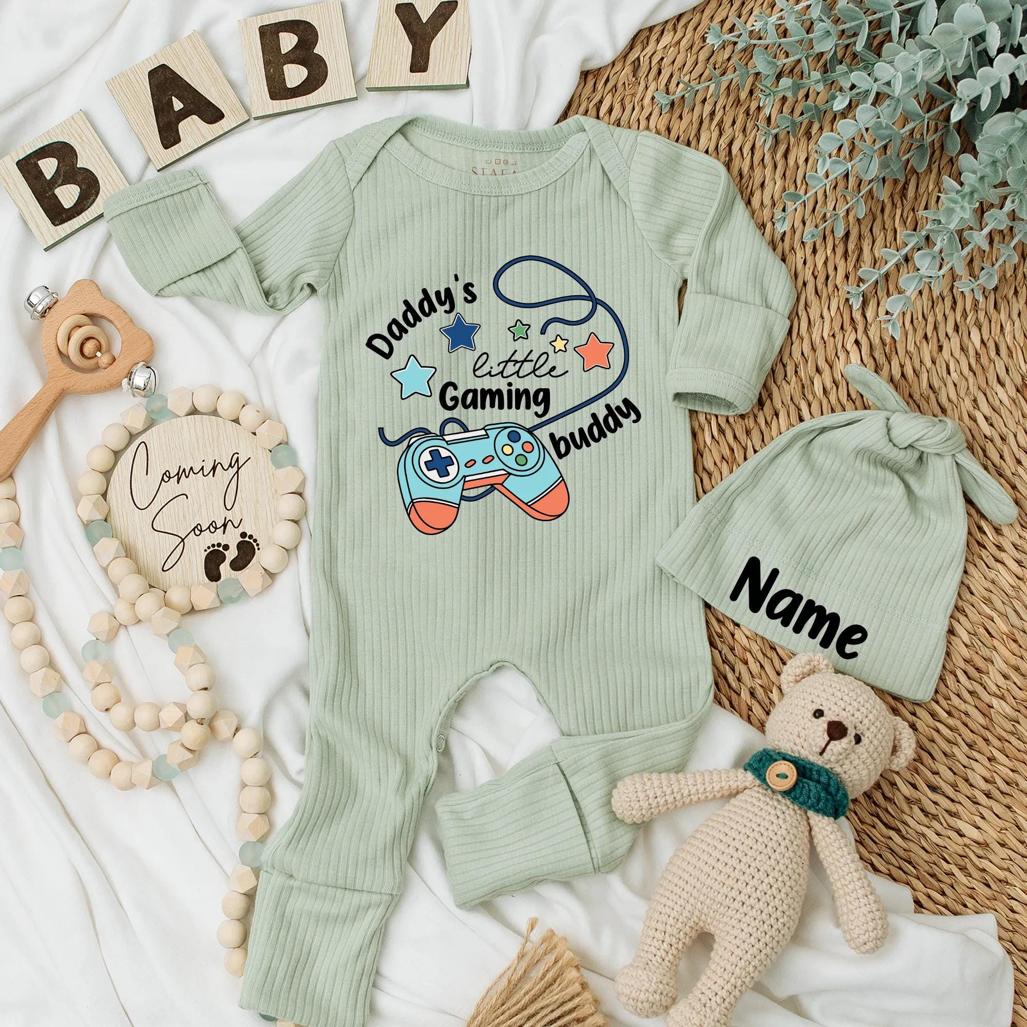 Daddy's Little Gaming Buddy Newborn Bodysuit Gamer Baby Romper Soft Cotton Baby Shower Gift for Gamer Dad Ribbed Coming Home Outfit