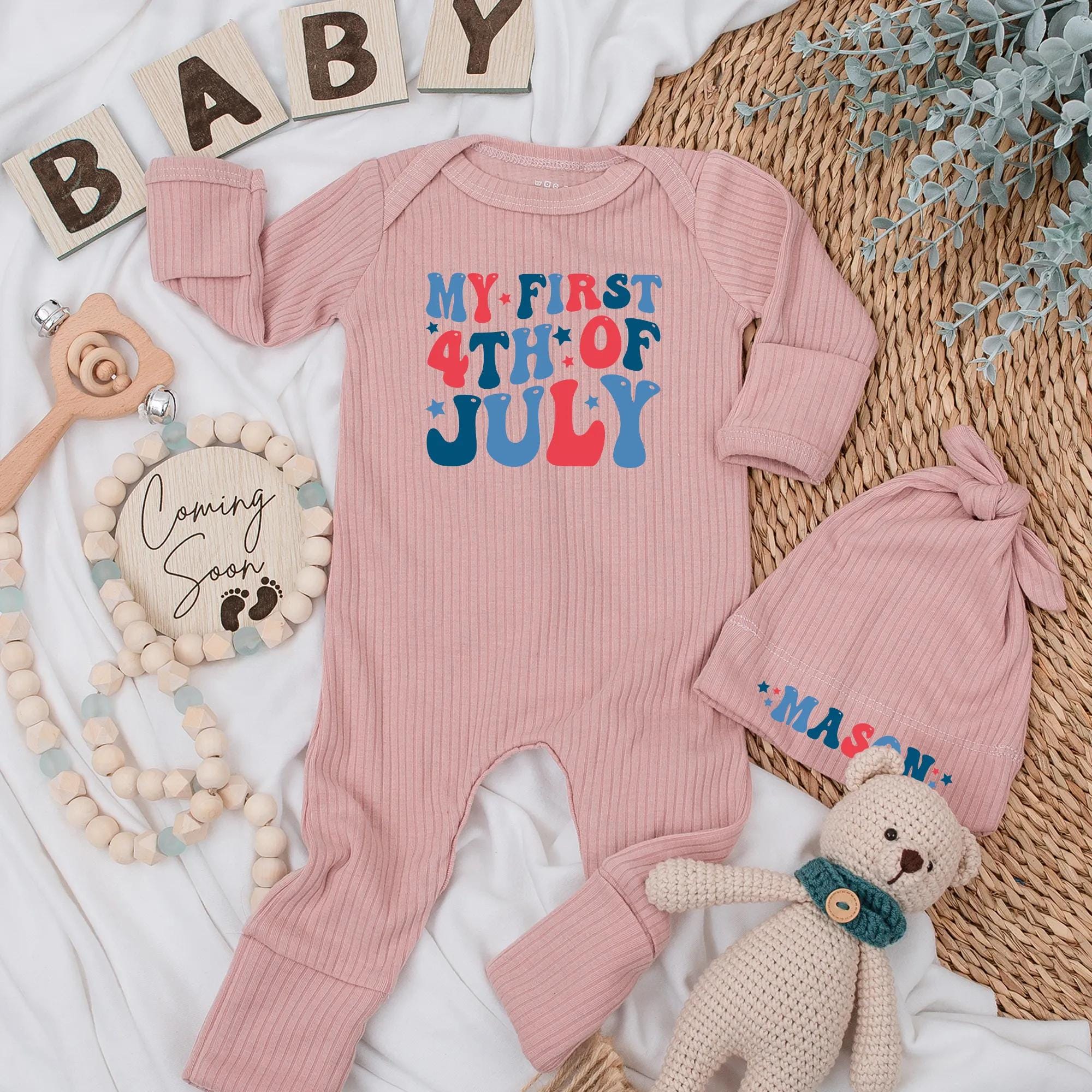 Personalized My First 4th of July Baby Bodysuit Cute Patriotic Outfit Custom Name Infant Independence Day Clothes Red White Blue Stars