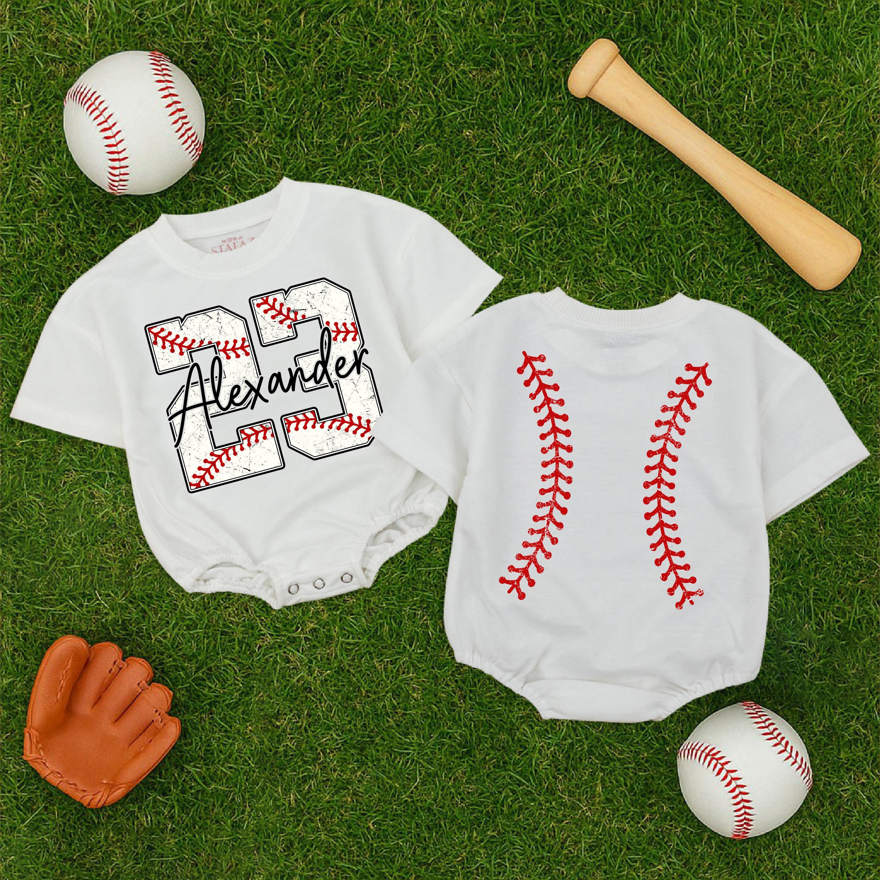 Personalized Baseball Baby Romper Alexander 23 Sporty Infant Outfit with Red Stitching Playful Custom Gift for Boys Holiday Party