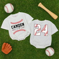 Custom Baseball Baby Romper with Name and Number Sporty Game Day Outfit for Boys Red Stitching Camden 24 Playful Gift Idea