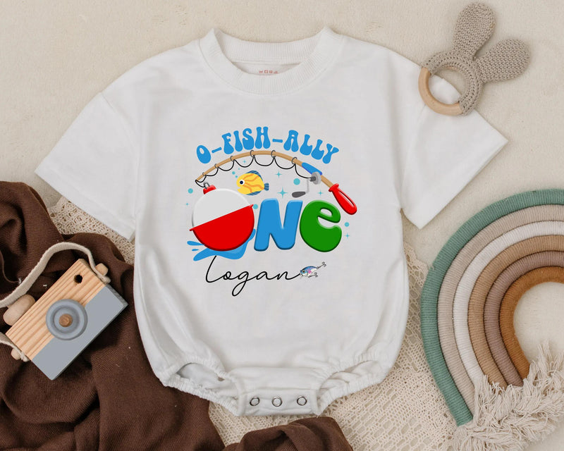 Personalized O-Fish-Ally One Romper Baby Boy First Birthday Outfit Fishing Theme Cotton Bodysuit Vibrant Summer Celebration Gift