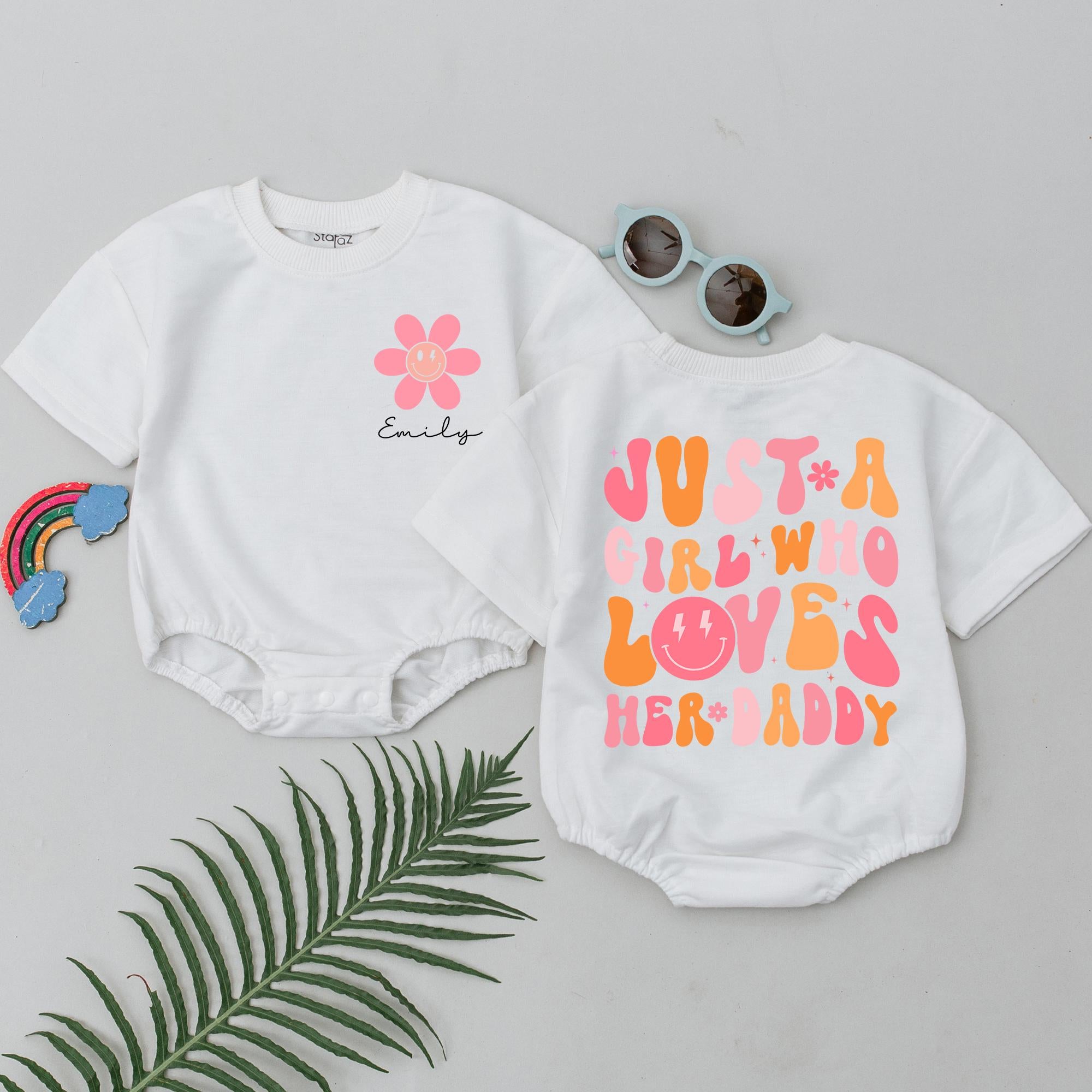 Personalized Baby Girl Romper Just a Girl Who Loves Her Daddy Cute Floral Design First Father's Day Gift Cotton Baby Shower Outfit