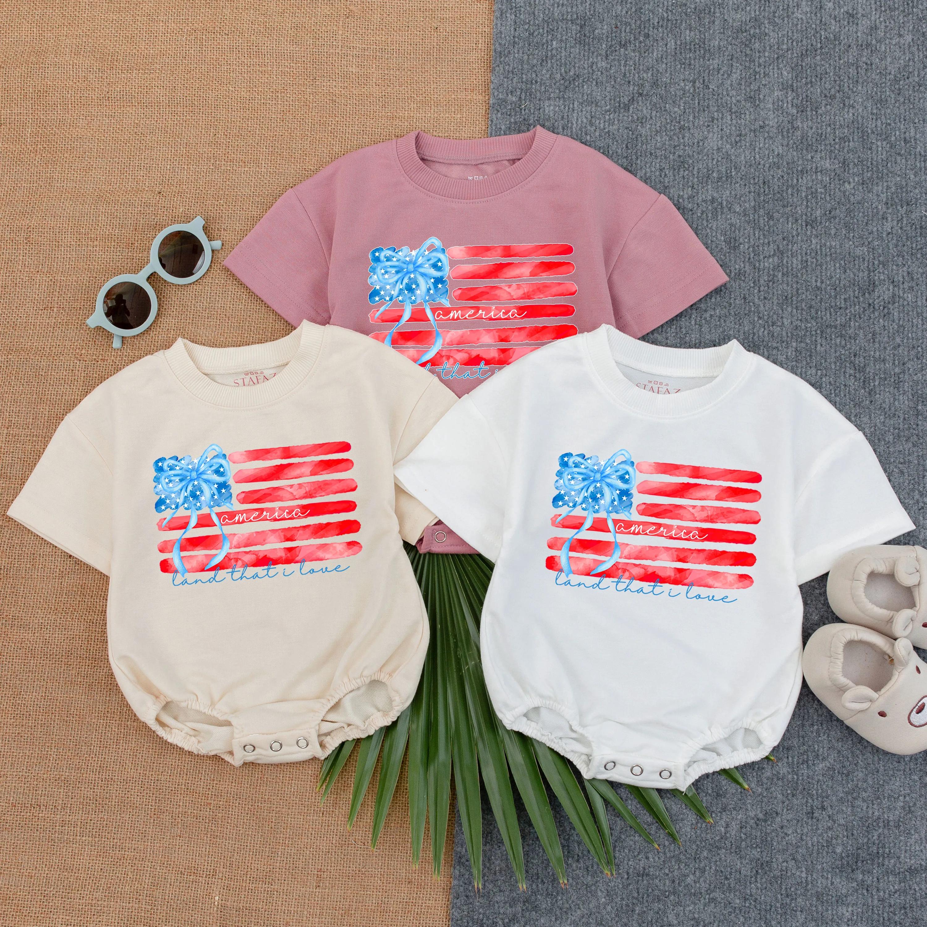 Watercolor American Flag Bubble Romper Patriotic Baby Outfit Red White Blue Toddler Clothes 4th of July Gift Comfortable Cotton Design