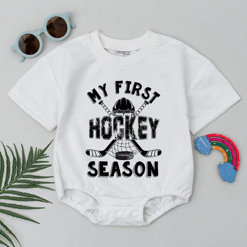 My First Hockey Season Romper for Baby Retro Sport Bodysuit Soft Cotton Comfortable Outfit Dad’s Little Hockey Buddy Nostalgic Gift