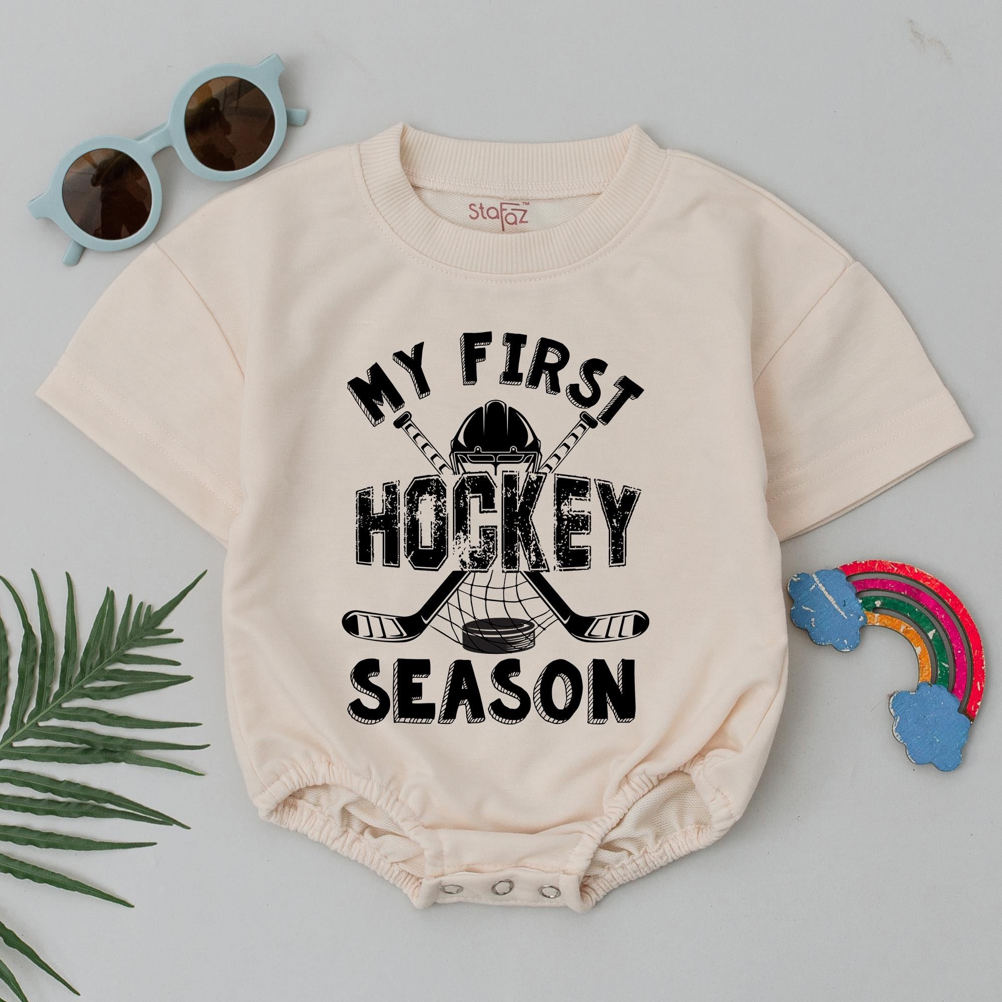 My First Hockey Season Romper for Baby Retro Sport Bodysuit Soft Cotton Comfortable Outfit Dad’s Little Hockey Buddy Nostalgic Gift