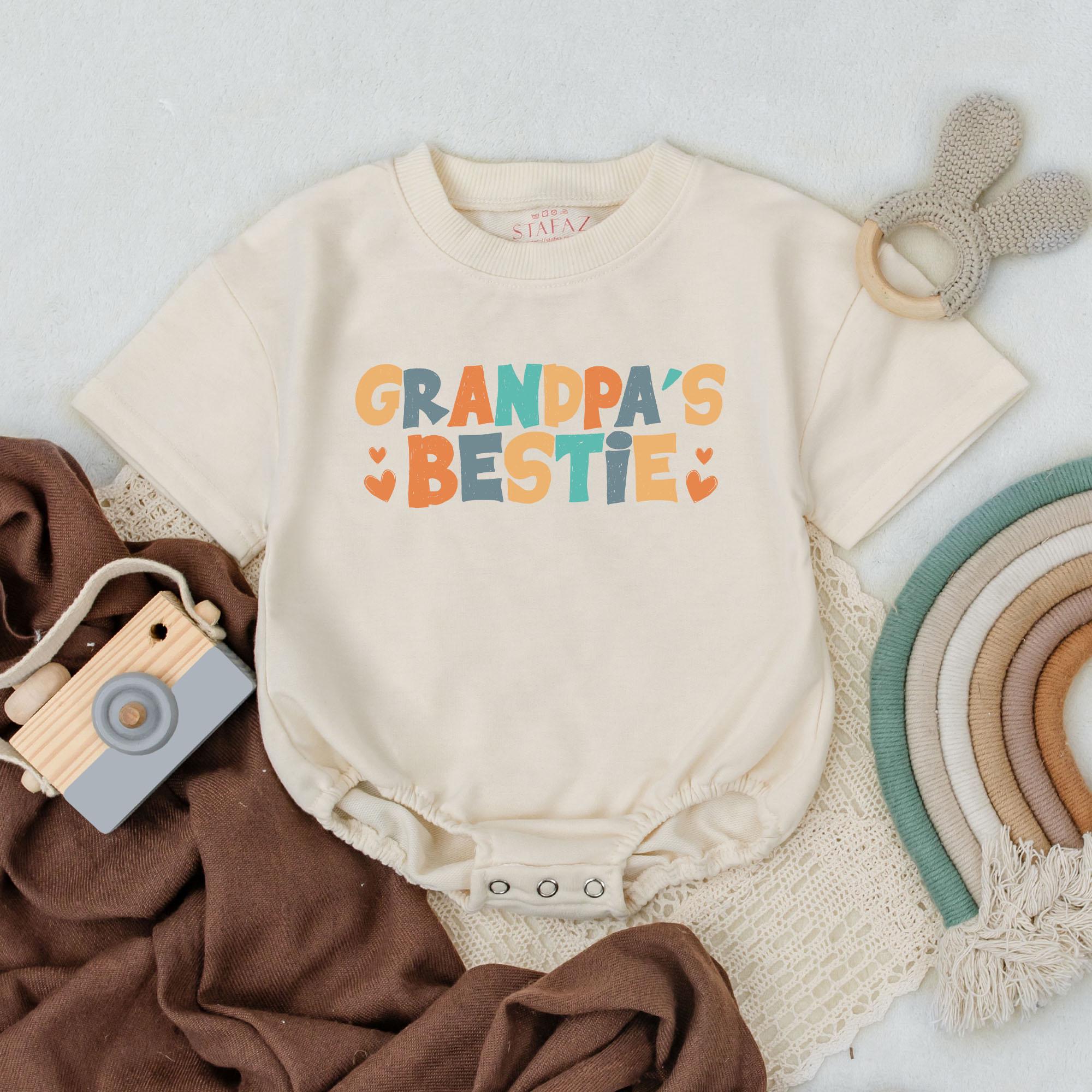 Grandpa's Bestie Bubble Romper Playful Baby Outfit Vibrant Colors Newborn Gift Heart Design Soft Cotton Baby Shower Essential