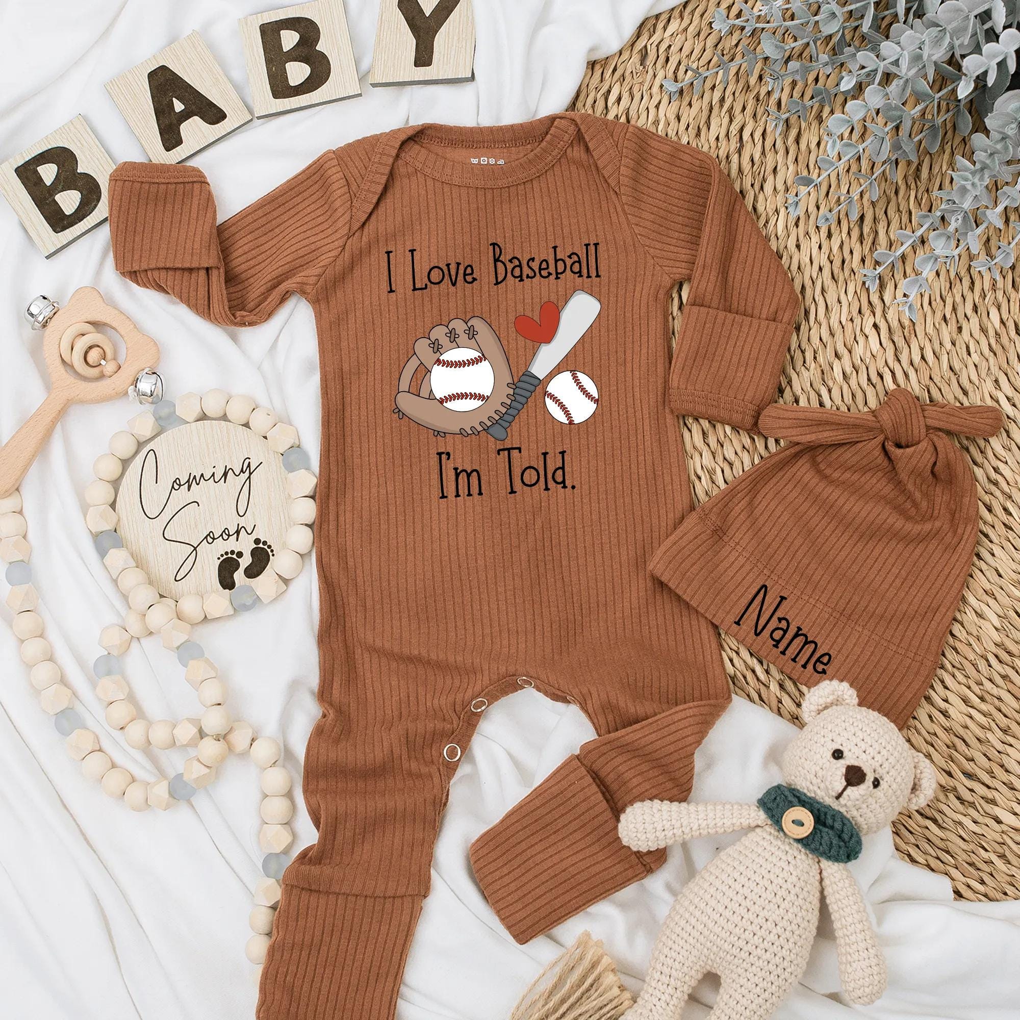 I Love Baseball Baby Bodysuit Funny Sports Fan Outfit for Infant Boy Cute Newborn Gift Neutral Colors Red Heart Design Cotton