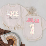 Personalized First Birthday Romper Floral Silly Goose Design Custom Name Baby Girl Outfit Soft Pastel Infant Party Clothes Gift