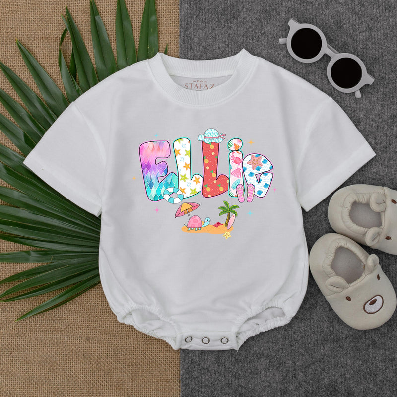 Custom Ellie Romper with Pink Flamingo Beach Design Baby Girl Summer Outfit Playful Patterns Personalized Gift