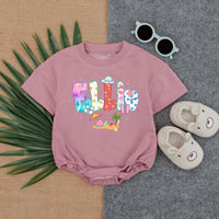 Custom Ellie Romper with Pink Flamingo Beach Design Baby Girl Summer Outfit Playful Patterns Personalized Gift