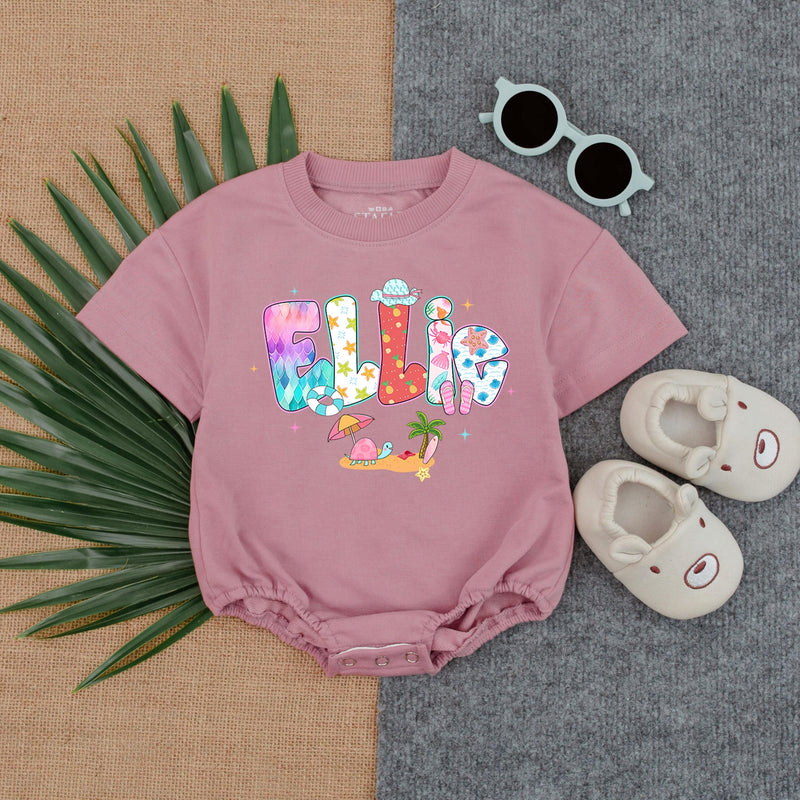 Custom Ellie Romper with Pink Flamingo Beach Design Baby Girl Summer Outfit Playful Patterns Personalized Gift