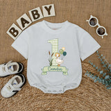 Personalized Baby First Birthday Romper with Goose and Balloons Soft Green Camden Name Outfit Gift Cute Infant Celebration Clothes