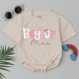 Custom Baby Girl Romper with Pink Floral Name Design, Soft Cotton Bodysuit for Summer, Perfect Baby Shower Gift or Birthday Outfit