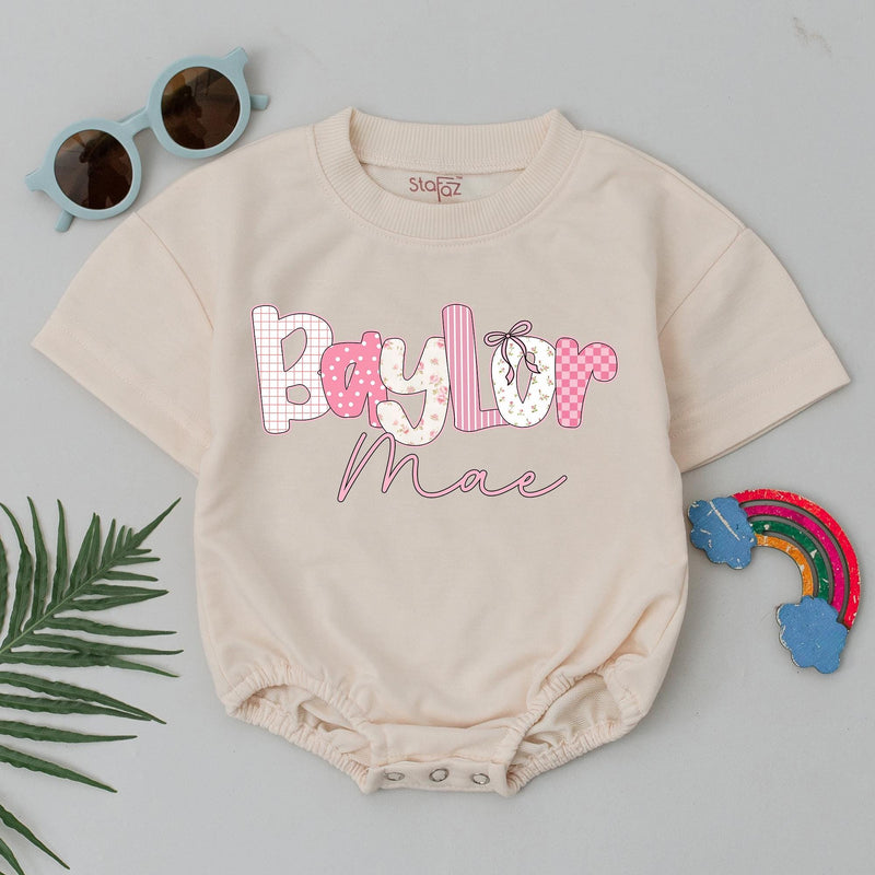 Custom Baby Girl Romper with Pink Floral Name Design, Soft Cotton Bodysuit for Summer, Perfect Baby Shower Gift or Birthday Outfit