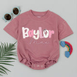 Custom Baby Girl Romper with Pink Floral Name Design, Soft Cotton Bodysuit for Summer, Perfect Baby Shower Gift or Birthday Outfit