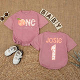 Personalized One Sweet Peach Birthday Romper Baby Girl First Birthday Party Outfit Soft Cotton Peach Lover Gift with Custom Name