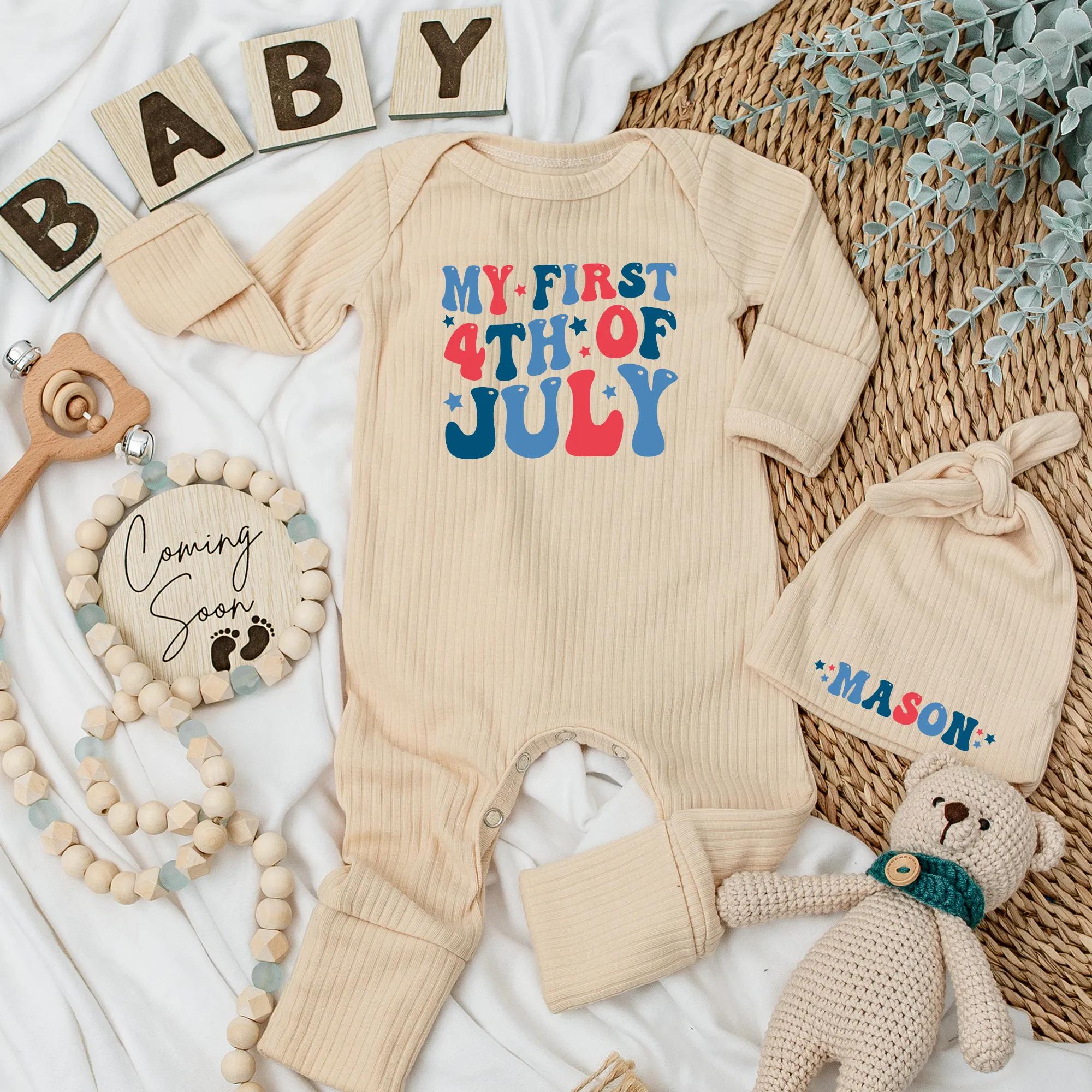 Personalized My First 4th of July Baby Bodysuit Cute Patriotic Outfit Custom Name Infant Independence Day Clothes Red White Blue Stars