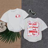 She Loves Jesus and America Too Romper Patriotic Baby Girl Outfit USA Christian Summer Clothes Short Sleeve Infant Birthday Gift