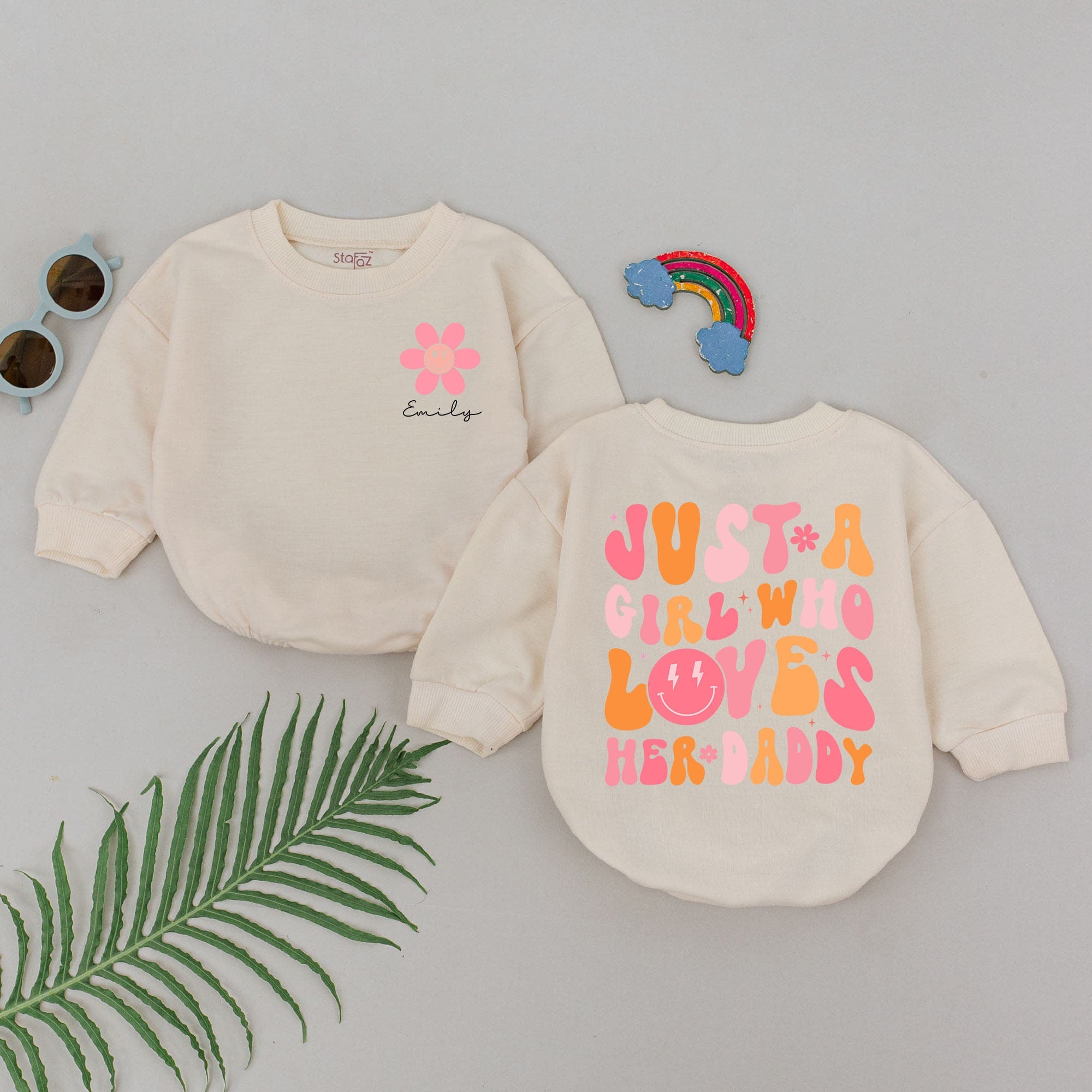 Personalized Just a Girl Who Loves Her Daddy Romper with Pink Flower Design Newborn Baby Shower Outfit Soft Cotton Father's Day Gift