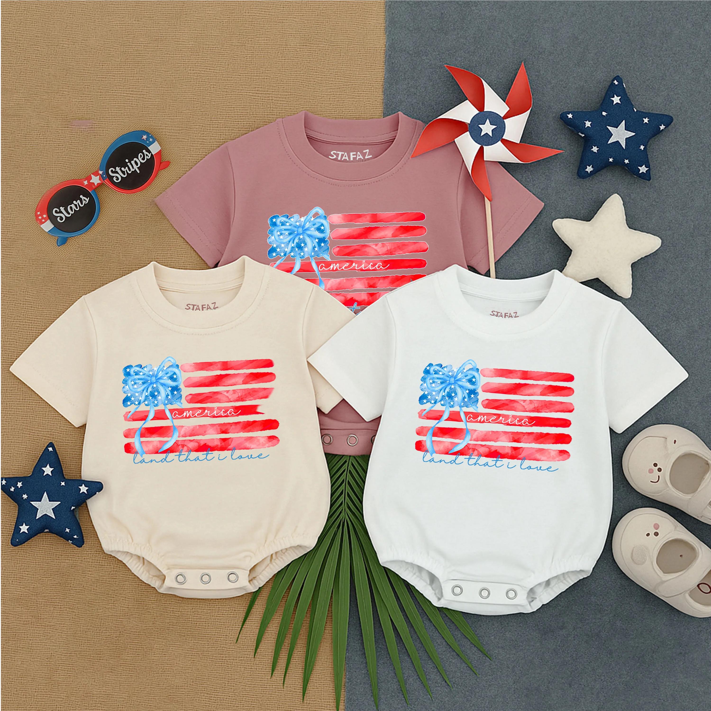 Watercolor American Flag Bubble Romper Patriotic Baby Outfit Red White Blue Toddler Clothes 4th of July Gift Comfortable Cotton Design