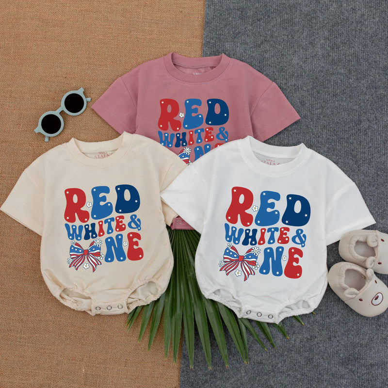Custom Baby Girl Birthday Romper Red White One Design Stella 1st Party Outfit Soft Cotton Summer Gift July 4th Infant Clothes