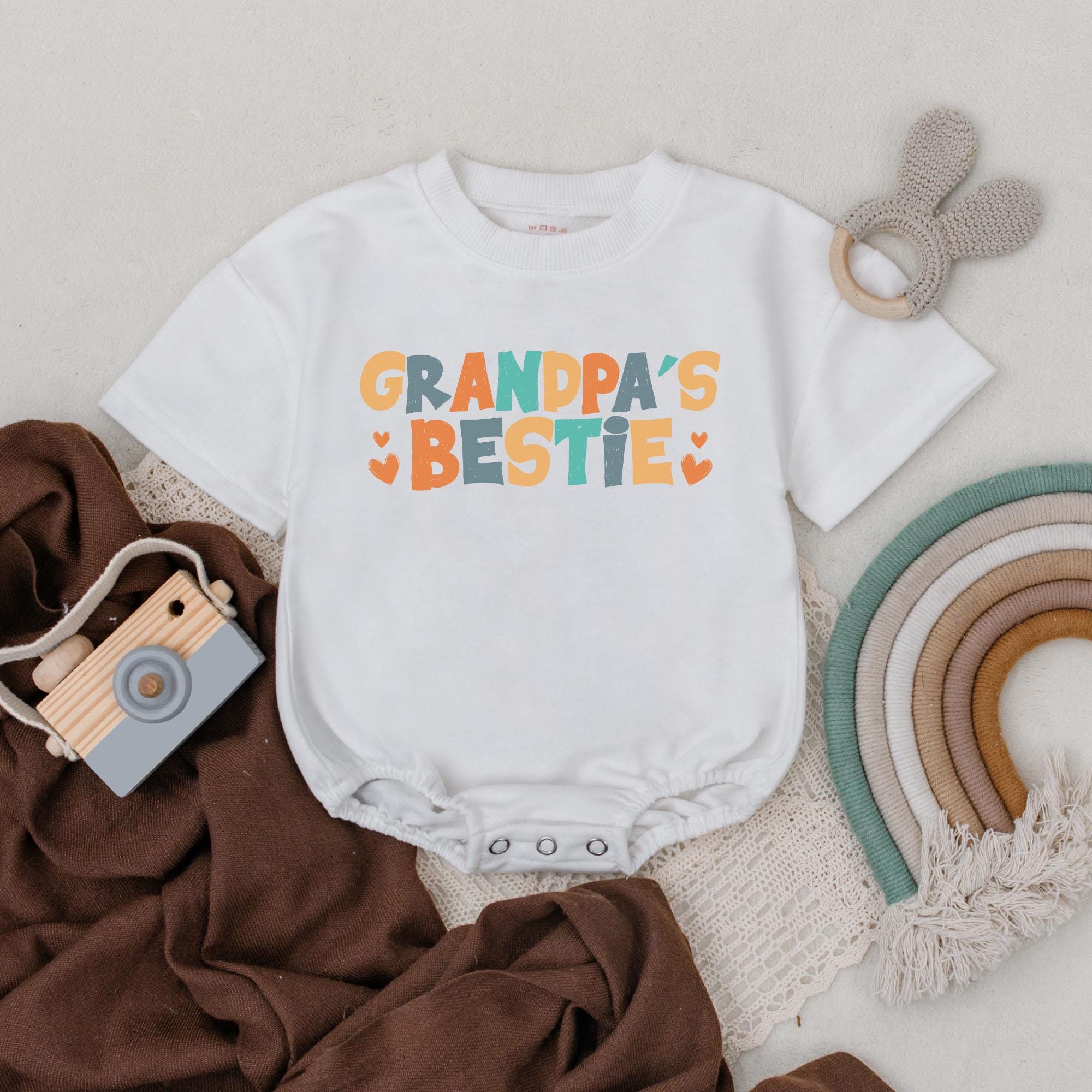 Grandpa's Bestie Bubble Romper Playful Baby Outfit Vibrant Colors Newborn Gift Heart Design Soft Cotton Baby Shower Essential