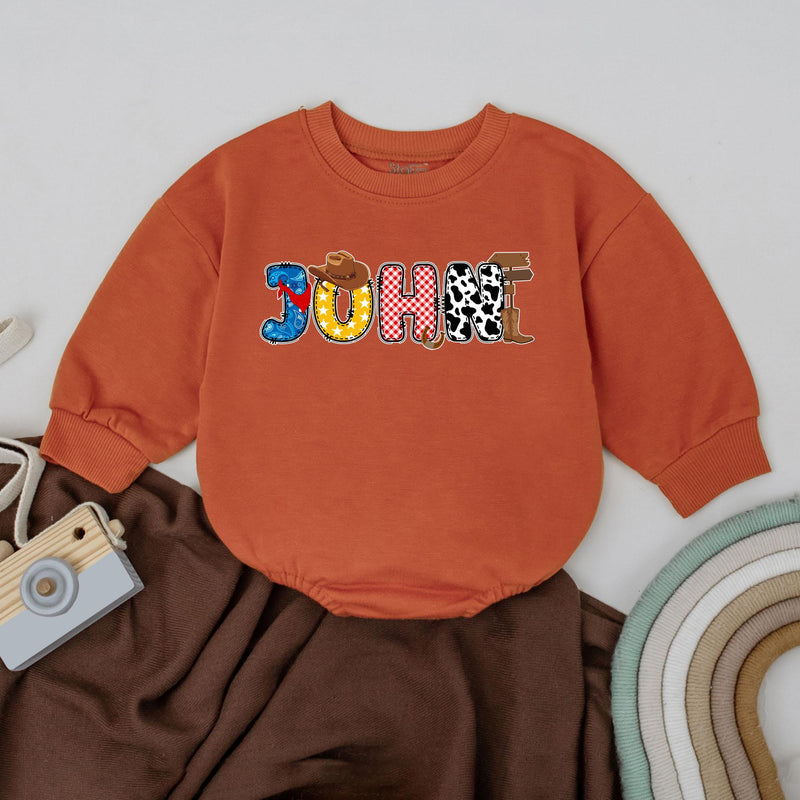 Personalized Cowboy Romper with Retro Western Patterns Fun First Birthday Outfit for Baby Boys Comfortable Cotton Playful Design