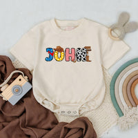 Personalized Cowboy Romper with Retro Western Patterns Fun First Birthday Outfit for Baby Boys Comfortable Cotton Playful Design