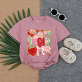 Personalized Lucia Baby Romper with Playful Strawberries and Flowers Design Infant Girl Gift Idea Cotton Comfort Bow Details