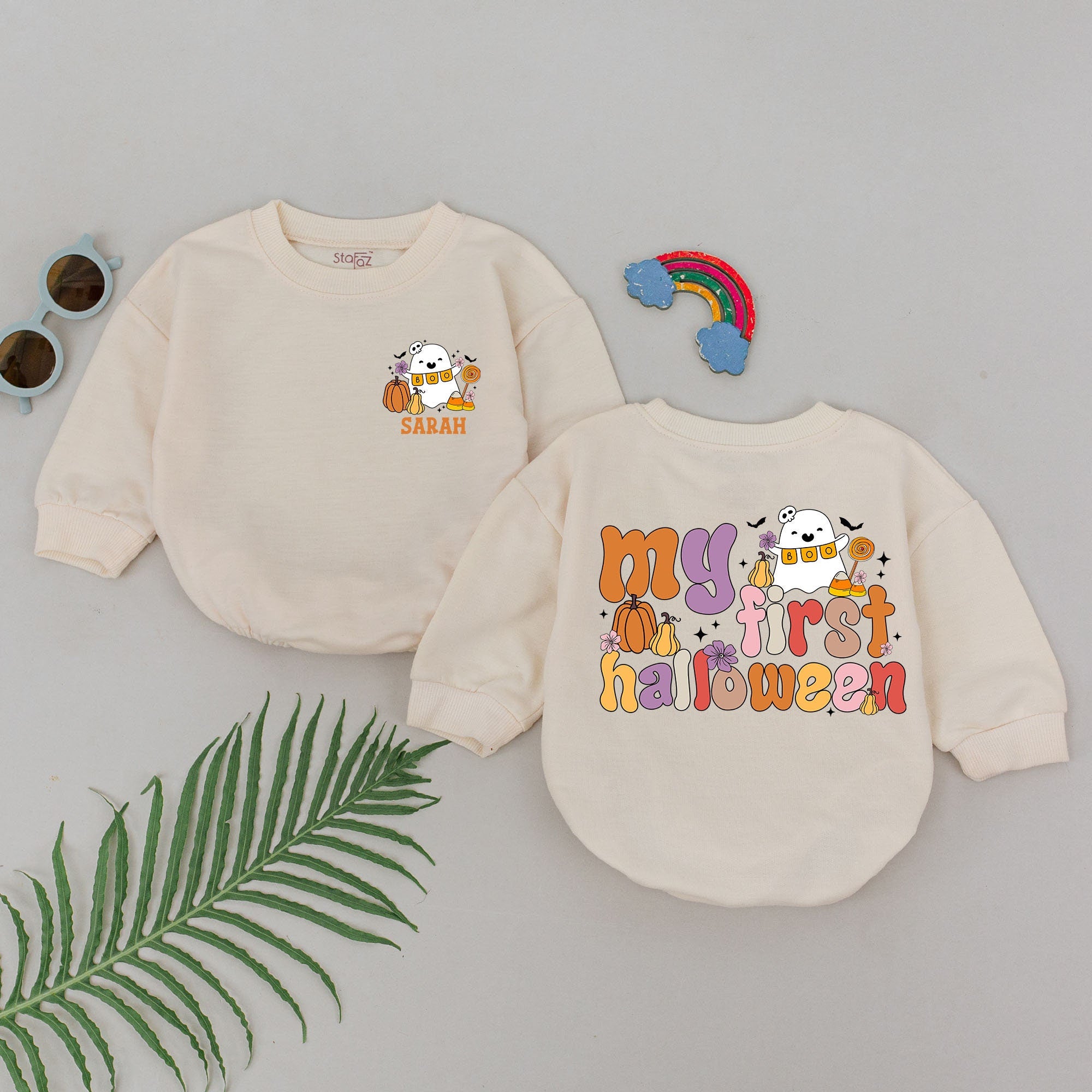 Personalized Baby Girl First Halloween Romper with Cute Ghost Pumpkin Soft Cotton Festive Outfit Newborn Gift Spooky Season Celebration