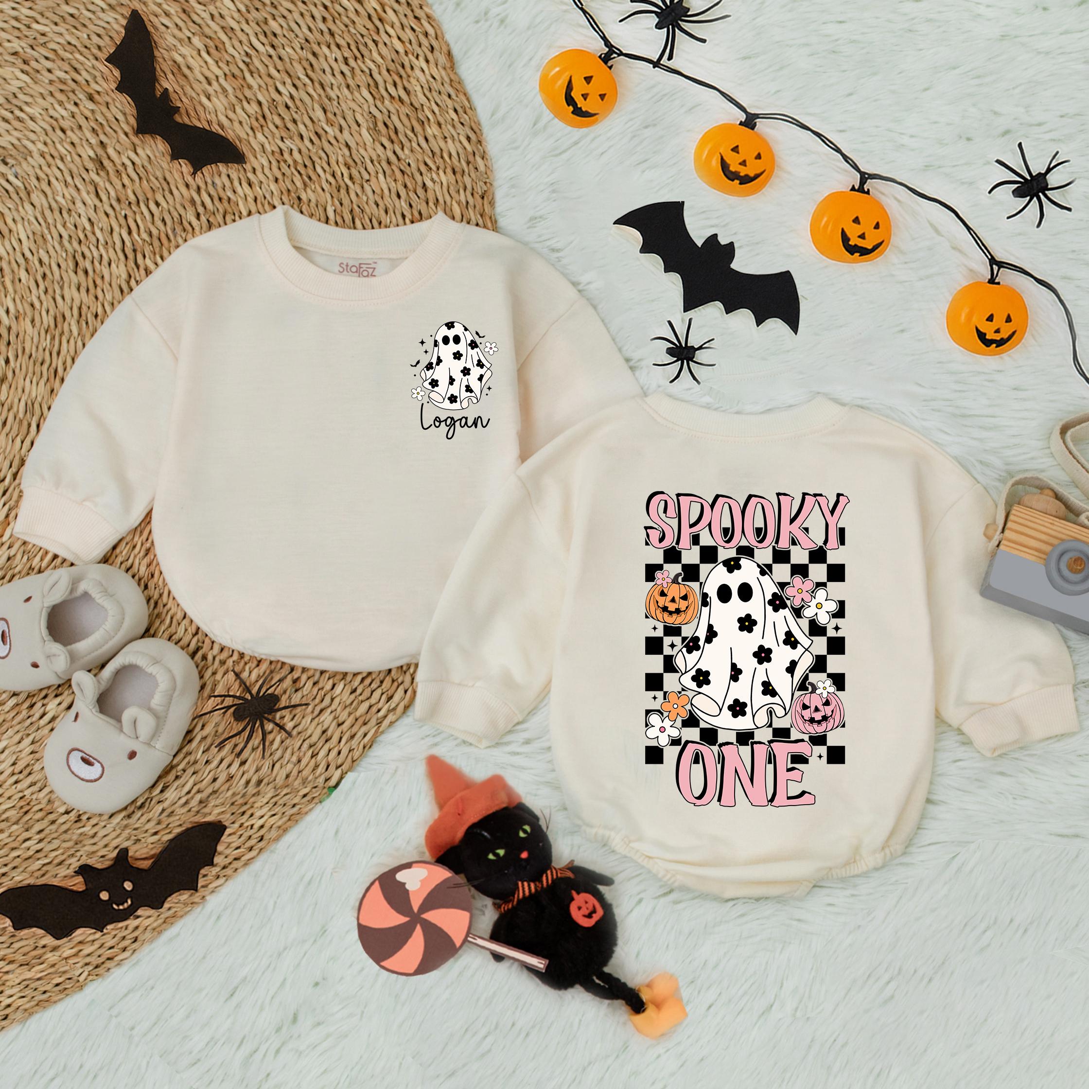 Spooky One Halloween Ghost Romper for Baby Girl First Birthday Outfit Soft Cotton Cute Pumpkin Design Infant Holiday Costume