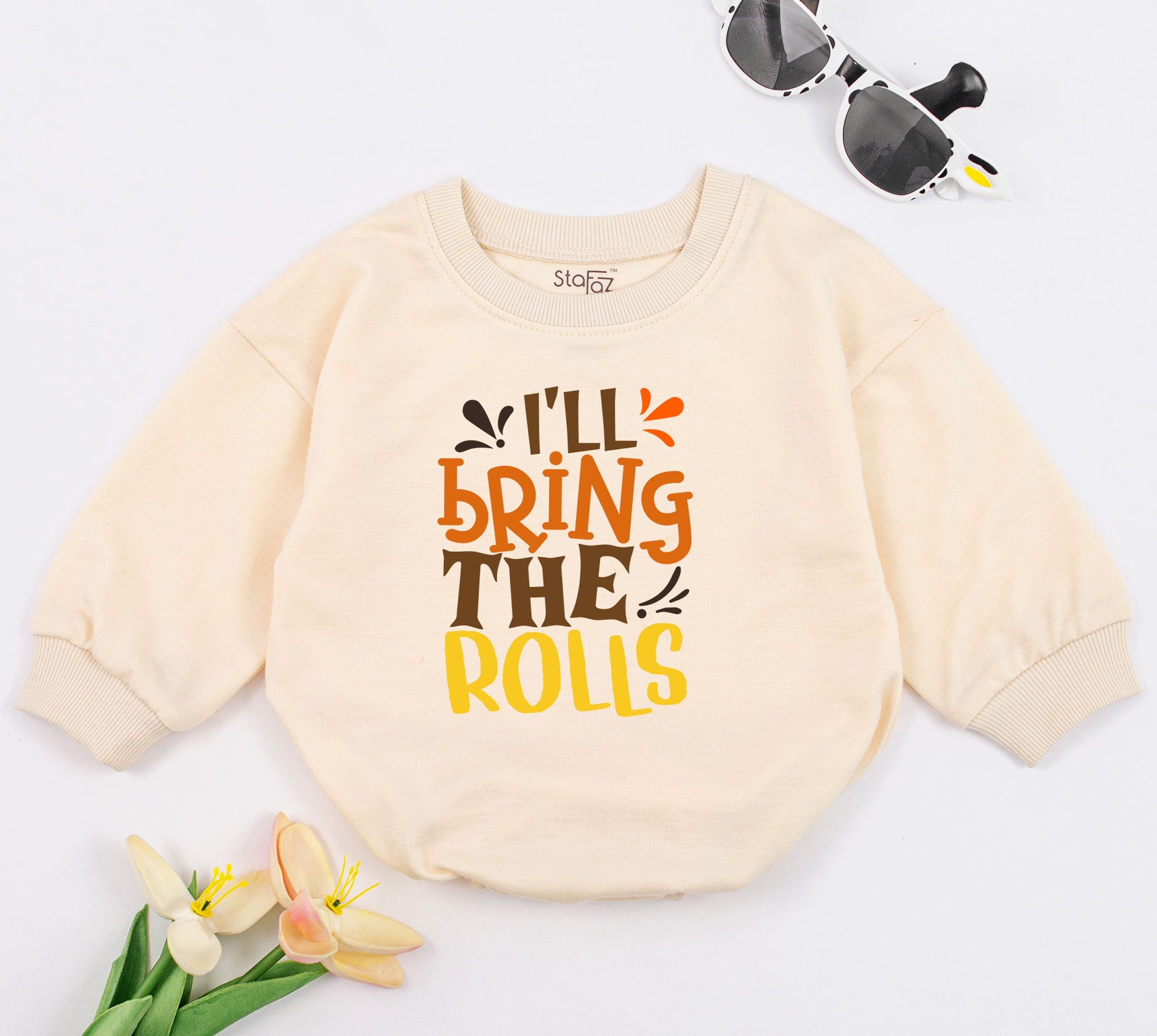 I'll Bring The Rolls Baby Romper Retro Fall Thanksgiving Outfit Soft Cotton Cute Infant Bodysuit Autumn Kids Clothes Baby Shower Gift