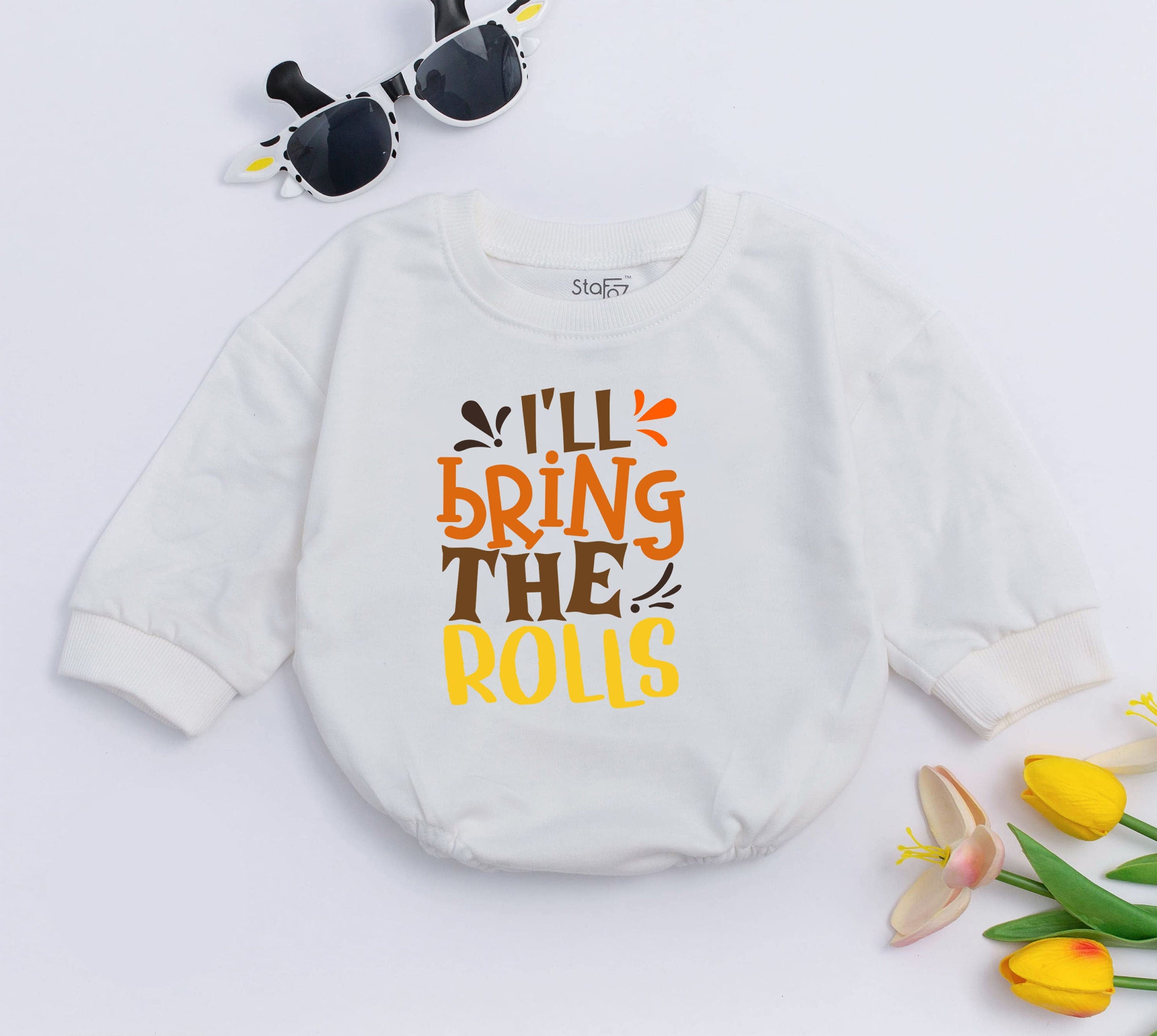 I'll Bring The Rolls Baby Romper Retro Fall Thanksgiving Outfit Soft Cotton Cute Infant Bodysuit Autumn Kids Clothes Baby Shower Gift