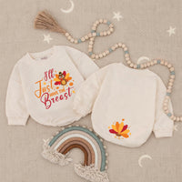 I'll Just Have The Breast Thanksgiving Baby Romper with Cartoon Turkey Newborn Outfit My First Turkey Day Cute Fall Design