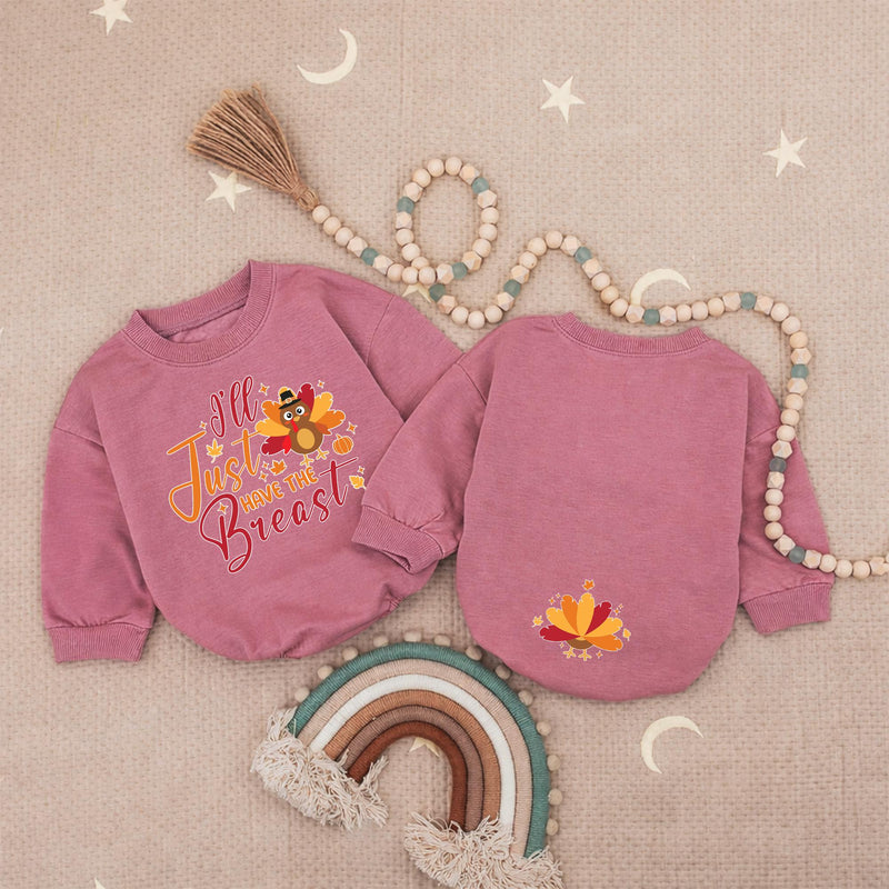 I'll Just Have The Breast Thanksgiving Baby Romper with Cartoon Turkey Newborn Outfit My First Turkey Day Cute Fall Design