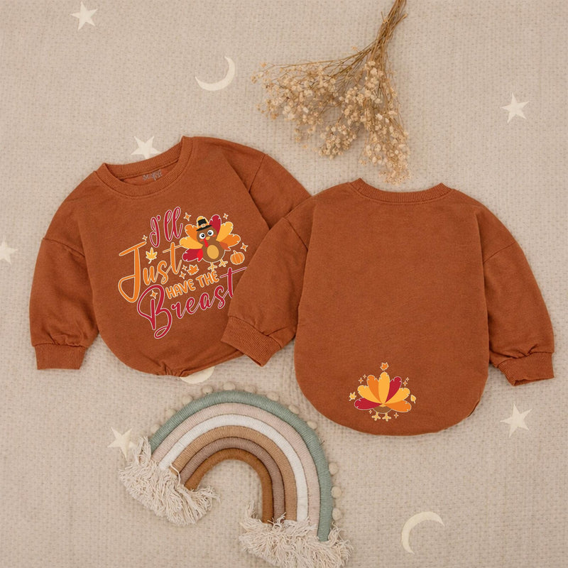 I'll Just Have The Breast Thanksgiving Baby Romper with Cartoon Turkey Newborn Outfit My First Turkey Day Cute Fall Design